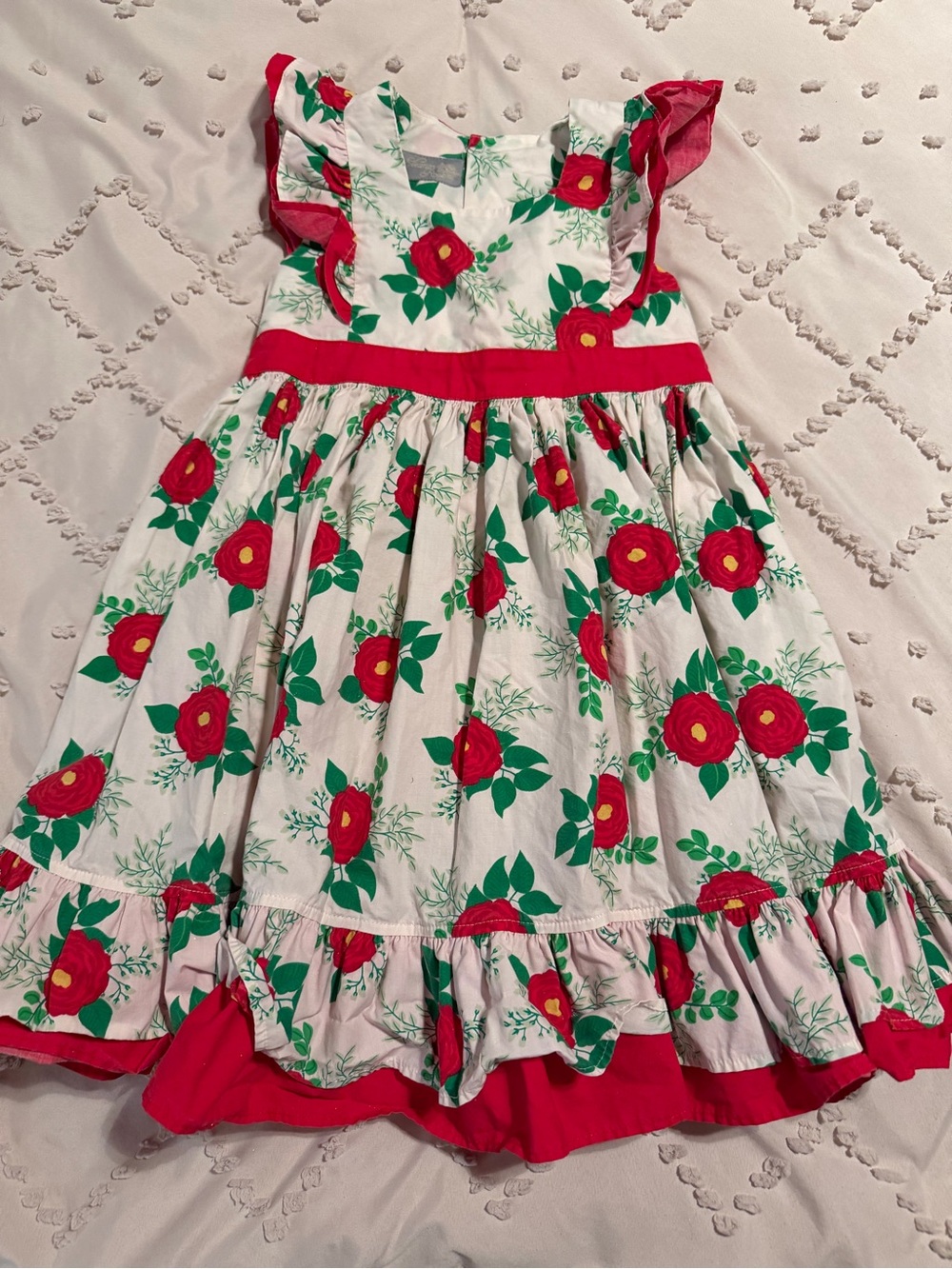 Eleanor Rose White Dress with Red and Green Floral Print